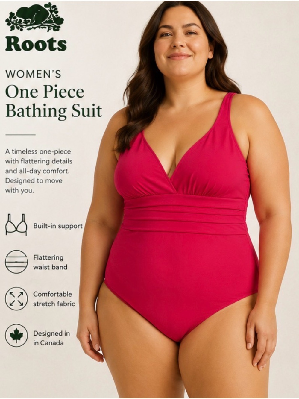 ROOTS Fuchsia One-Piece Swimsuit — Size 18